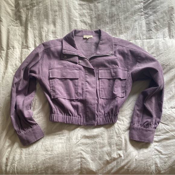 PacSun LA Hearts Corduroy Utility Bomber Jacket Purple Size Medium NWOT - Picture 5 of 6